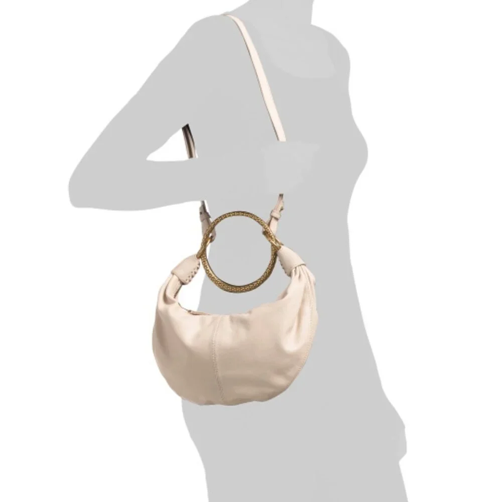 WALTER BAKER Leather Jane Small Hobo With Metal Ring Handle And Strap